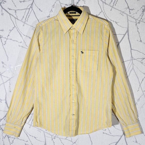 Abercombie & Fitch Yellow Striped Muscle Fit Long Sleeve Shirt - Picture 1 of 4